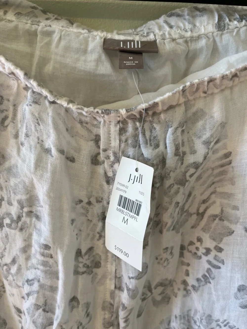 J. Jill Linen/Cotton White and Gray Floral A-Line Maxi Skirt with Elastic Waist - Picture 3 of 6